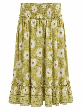 Band of the Free Floral Boho Midi Skirt Green White Medium